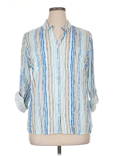 Pre-owned Emily Daniels 3/4 Sleeve Button Down Shirt In Blue