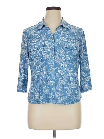 Pre-owned Emily Daniels 3/4 Sleeve Button Down Shirt In Blue