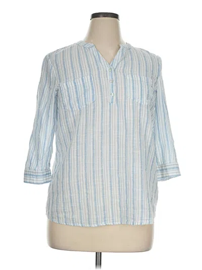 Pre-owned Emily Daniels 3/4 Sleeve Button Down Shirt In Blue
