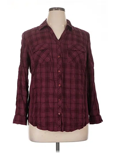Pre-owned Emily Daniels 3/4 Sleeve Button Down Shirt In Burgundy