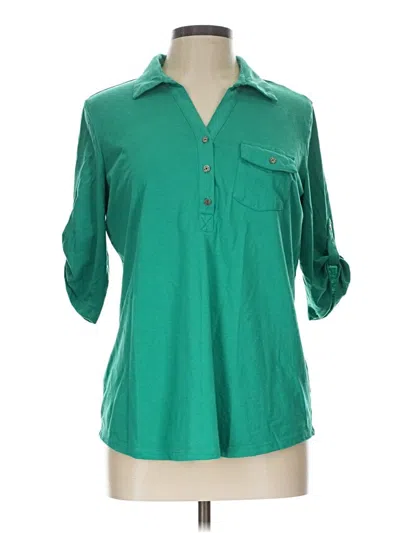 Pre-owned Emily Daniels 3/4 Sleeve Button Down Shirt In Green