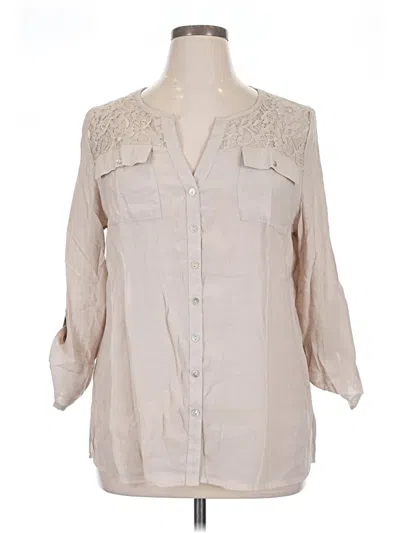 Pre-owned Emily Daniels 3/4 Sleeve Button Down Shirt In Ivory