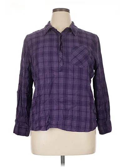 Pre-owned Emily Daniels 3/4 Sleeve Button Down Shirt In Purple