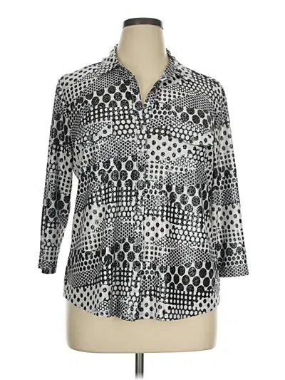 Pre-owned Emily Daniels 3/4 Sleeve Button Down Shirt In Silver