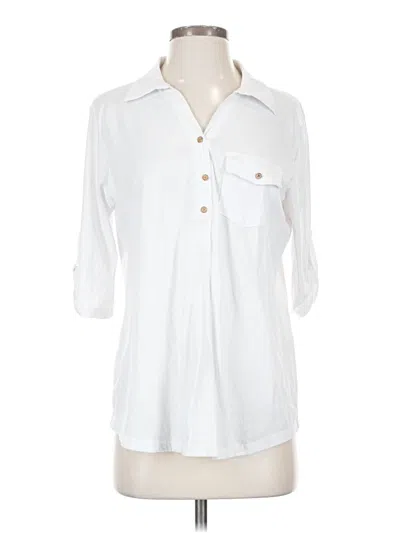 Pre-owned Emily Daniels 3/4 Sleeve Button Down Shirt In White