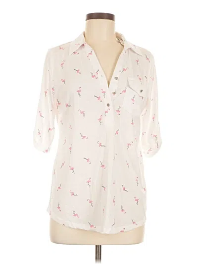 Pre-owned Emily Daniels 3/4 Sleeve Button Down Shirt In White
