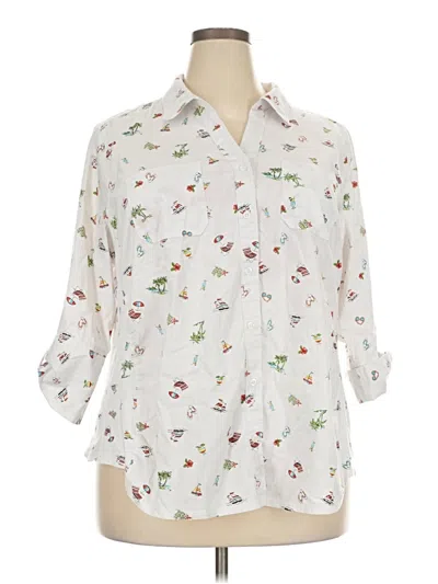 Pre-owned Emily Daniels 3/4 Sleeve Button Down Shirt In White