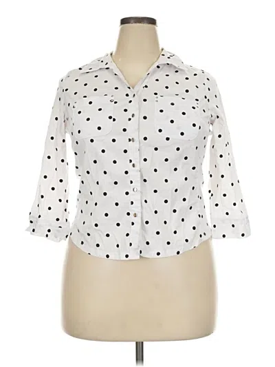 Pre-owned Emily Daniels 3/4 Sleeve Button Down Shirt In White