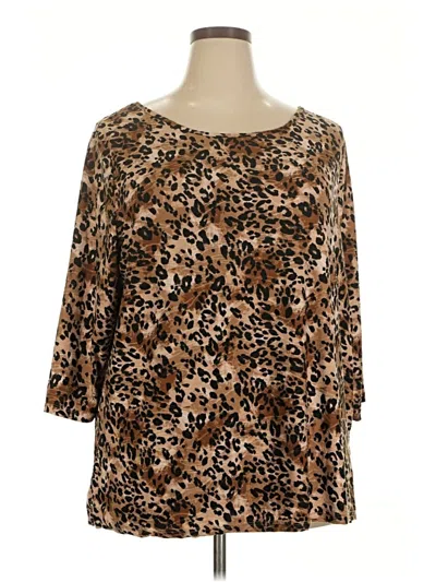 Pre-owned Emily Daniels 3/4 Sleeve Top Brown Animal Print Pattern Scoop Neck Tops