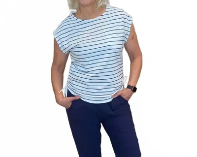 Emily Daniels Women's Short Sleeve Top In White Navy Strp In Blue