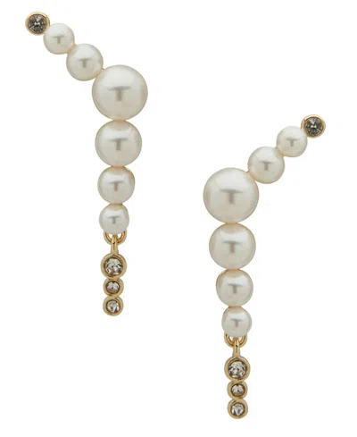 Emily In Paris Glass Stone, Glass Pearl & Cubic Zirconia Gold-tone Crawler Stud Earrings In Gray