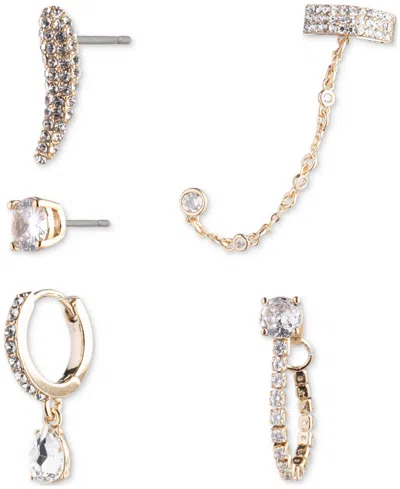 Emily In Paris Gold-plated 5-pc. Set Pave Crystal & Cubic Zirconia Mix & Match Earrings In Crystal Wh
