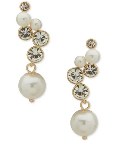 Emily In Paris Gold-tone Crystal & Imitation Pearl Climber Earrings In White