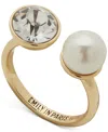 Emily In Paris Gold-tone Crystal & Imitation Pearl Open Ring In White