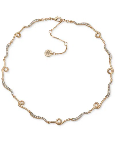 Emily In Paris Gold-tone Crystal & Looped Bar Collar Necklace, 16" + 3" Extender In White