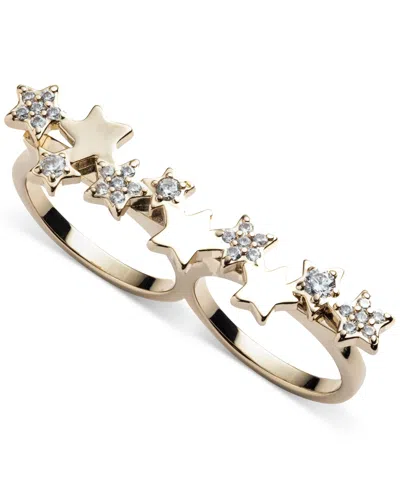 Emily In Paris Gold-tone Cubic Zirconia Star Two Finger Ring In Crystal Wh