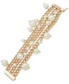 Emily In Paris Gold-tone Imitation Pearl Triple-row Flex Bracelet In White