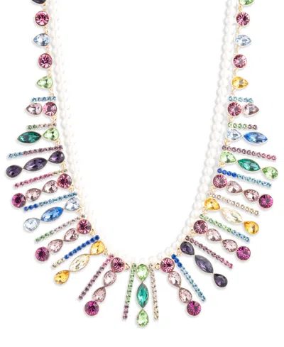 Emily In Paris Gold-plated Multicolor Crystal & Imitation Pearl Statement Necklace, 16" + 3" Extender