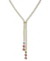 Emily In Paris Gold-tone Muti Stone & Imitation Pearl Lariat Necklace, 20" + 3" Extender