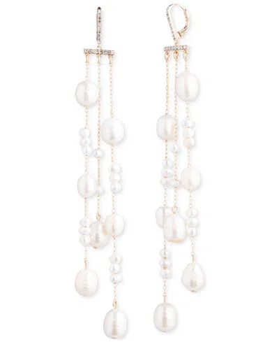 Emily In Paris Gold-tone Pave & Freshwater Pearl Triple-row Statement Earrings In White