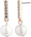 Emily In Paris Gold-tone Pave & Imitation Pearl Drop Earrings In White