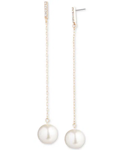 Emily In Paris Gold-tone Pave & Imitation Pearl Linear Drop Earrings In White