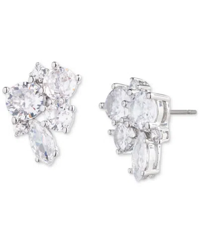 Emily In Paris Silver-tone Cubic Zirconia Cluster Stud Earrings In Crystal Wh