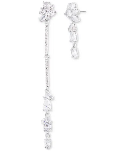 Emily In Paris Silver-tone Pave & Crystal Mismatch Drop Earrings In Crystal Wh