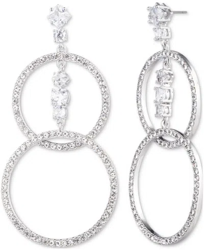 Emily In Paris Silver-plated Pave & Crystal Open Circle Double Drop Earrings In Crystal Wh