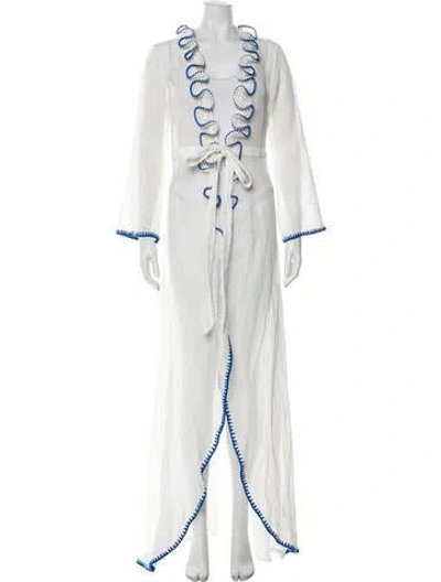 Pre-owned Emily In Paris X My Beachy Side Graphic Print Ruffle Embellishment Cover-up In White