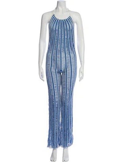 Pre-owned Emily In Paris X My Beachy Side Lace Pattern Scoop Neck Jumpsuit W/ Tags In Blue