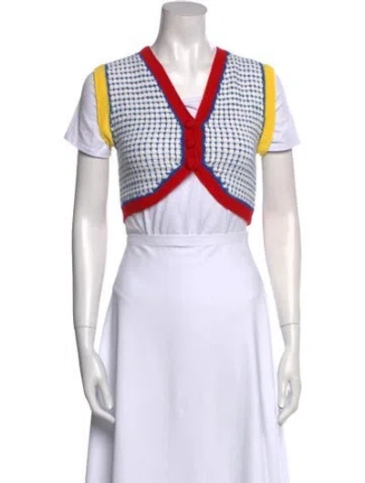 Pre-owned Emily In Paris X My Beachy Side Plaid Print V-neck Sweater In White