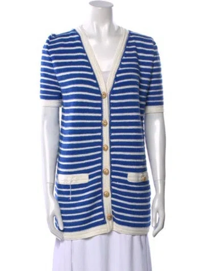 Pre-owned Emily In Paris X My Beachy Side Striped V-neck Sweater In Blue