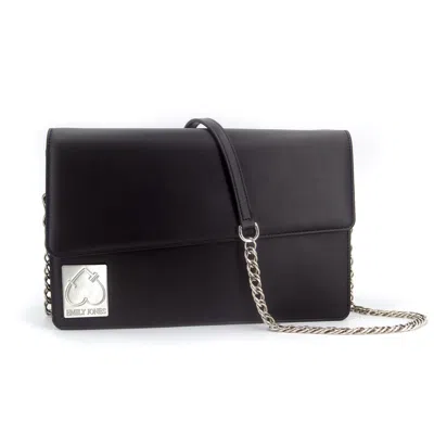 Emily Jones Women's Black / Silver Pearl Black Soft Double Flap Crossbody Bag/ Nickel Hardware In Black/silver