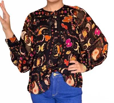 Emily Lovelock Bertha Long Sleeve Blouse In Black In Animal Print