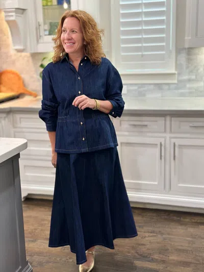 Emily Lovelock Ellie Denim Button Front Blouse In Blue