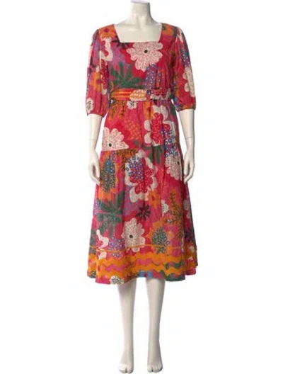 Pre-owned Emily Lovelock Floral Print Midi Length Dress In Multi