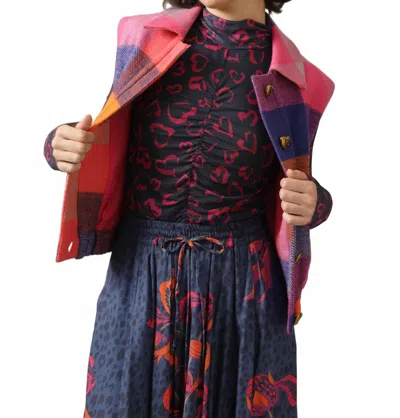 Emily Lovelock Iris Mesh Print Top In Slate Blue In Multi