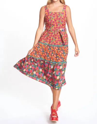 Emily Lovelock Kathleen Multi Print Midi Sundress In Pink Multi