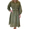Emily Lovelock Lyla Long Sleeve Midi Dress In Sea Kelp In Green