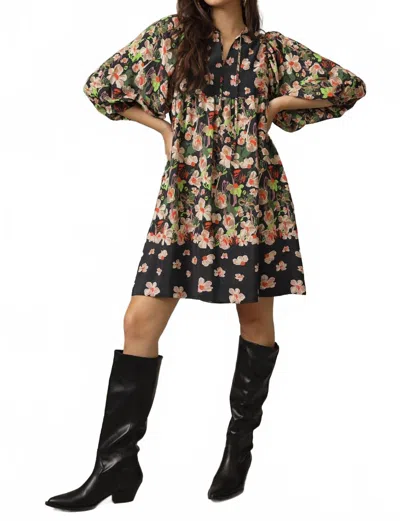 Emily Lovelock Melinda Print Mini Dress In Green/pink/cream/orange/black In Multi