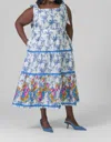 Emily Lovelock Midi Print Dress In Blue White Palms In Blue