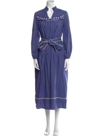 Pre-owned Emily Lovelock Mock Neck Long Dress In Blue