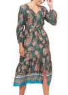 EMILY LOVELOCK PAISLEY MIDI DRESS IN GREEN MULTI