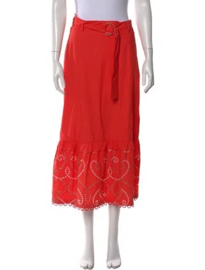 Pre-owned Emily Lovelock Patterned Long Skirt In Orange