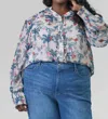 Emily Lovelock Print Blouse In Blue White Palms In Multi