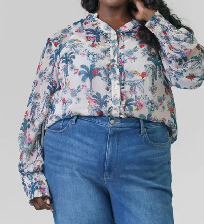 Emily Lovelock Print Blouse In Blue White Palms In Multi