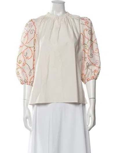 Pre-owned Emily Lovelock Printed Crew Neck Blouse In Neutrals