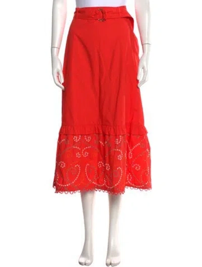 Pre-owned Emily Lovelock Printed Midi Length Skirt In Orange