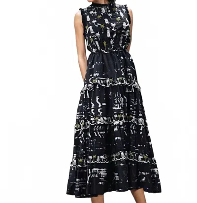 Emily Lovelock Rachel Maxi Pineapple Print Dress In Black Multi